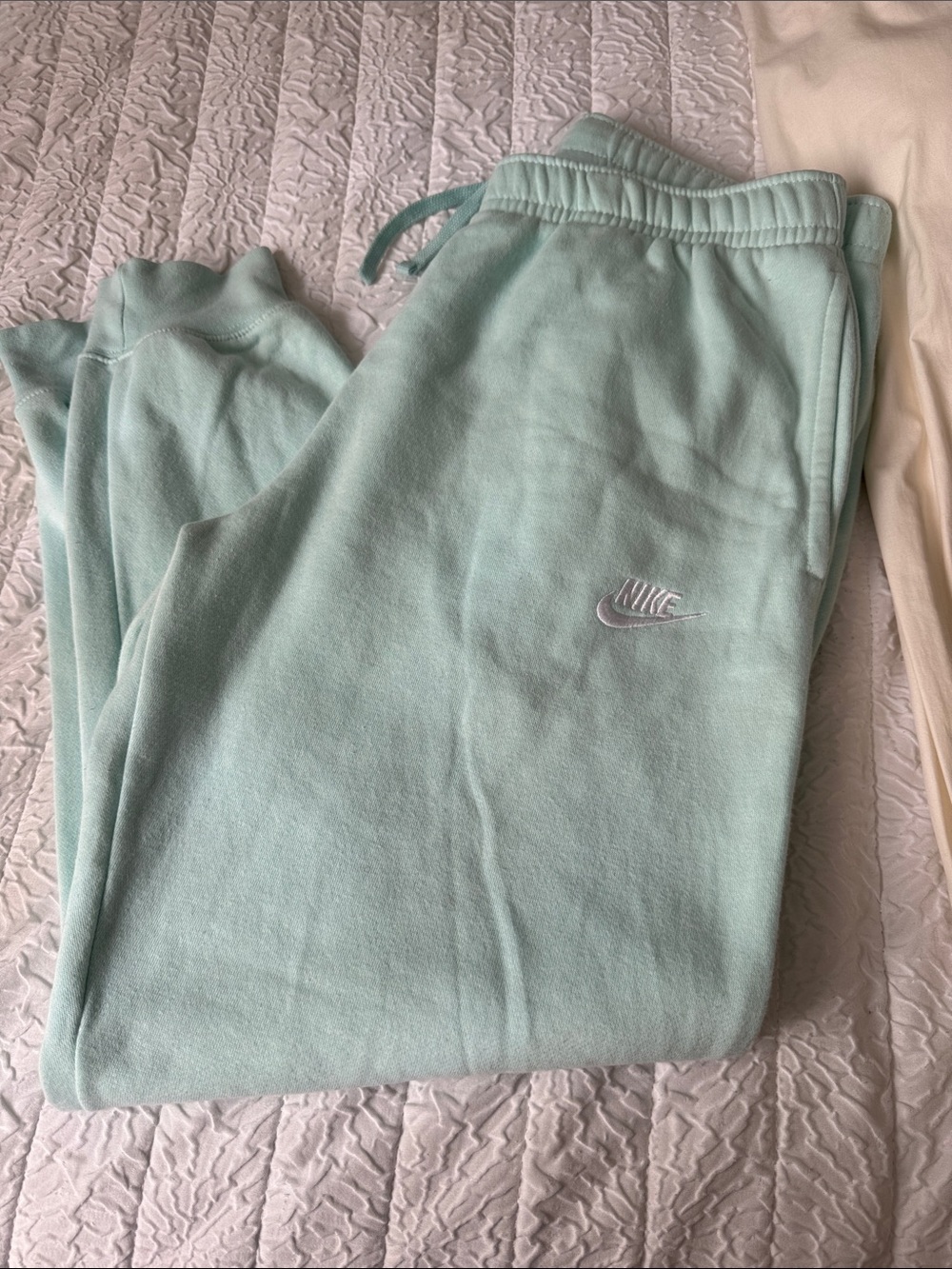 Nike Kids Mint Green Fleece Joggers with Embroidered Swoosh